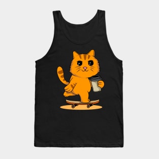 Cat on Wheels: Skating and Sipping Coffee - Energetic Tee for Cat Lovers Tank Top